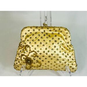 Vintage Gold Evening Bag Beaded Sequin Satchel Dual Design Handmade Hong Kong